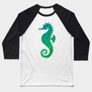 Green Ombre Faux Glitter Seahorse Baseball T-Shirt